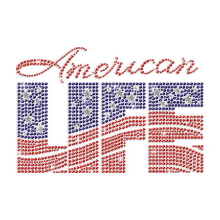 Wholesale Bling American Life Iron on Rhinestone Transfer Motif